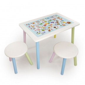 Детский комплект стол и два табурета круглых с накладкой Алфавит (Белый, Белый, Цветной) в Губкинском - gubkinskiy.mebel-74.com | фото