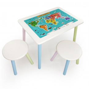 Детский комплект стол и два табурета круглых с накладкой Детский мир (Белый, Белый, Цветной) в Губкинском - gubkinskiy.mebel-74.com | фото