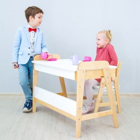 Комплект детской мебели уголок школьника 38 попугаев ( стол и стул «Kids»  комбо-белый, полки Домик белый, аква, мокко) растущий для роста 100-130 см, 3-10 лет в Губкинском - gubkinskiy.mebel-74.com | фото