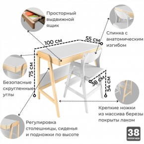 Комплект растущий стол и стул 38 попугаев «Вуди» (Белый, Без покрытия) в Губкинском - gubkinskiy.mebel-74.com | фото