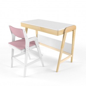 Комплект растущий стол и стул с чехлом 38 попугаев «Вуди» (Белый, Белый, Розовый) в Губкинском - gubkinskiy.mebel-74.com | фото