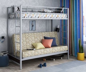 Кровать двухъярусная с диваном "Мадлен" (Серый/Фиолетовый) в Губкинском - gubkinskiy.mebel-74.com | фото