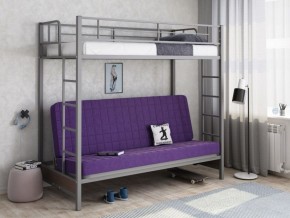 Кровать двухъярусная с диваном "Мадлен" (Серый/Фиолетовый) в Губкинском - gubkinskiy.mebel-74.com | фото