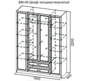 Шкаф четырехстворчатый Вега ВМ-06 в Губкинском - gubkinskiy.mebel-74.com | фото