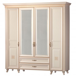 Шкаф для одежды 4-дверный с зеркалом №493 Марлен кремовый белый в Губкинском - gubkinskiy.mebel-74.com | фото