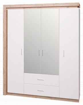 Шкаф для одежды с ящиками 4-х створчатый с зеркалом Люмен 16 в Губкинском - gubkinskiy.mebel-74.com | фото