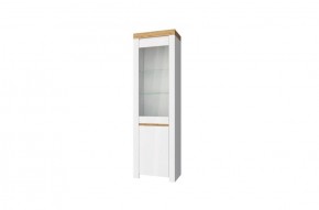 Шкаф с витриной  1V1D, TAURUS, цвет белый/дуб вотан в Губкинском - gubkinskiy.mebel-74.com | фото