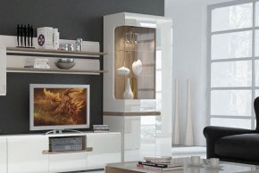 Шкаф с витриной 3D/TYP 01L, LINATE ,цвет белый/сонома трюфель в Губкинском - gubkinskiy.mebel-74.com | фото
